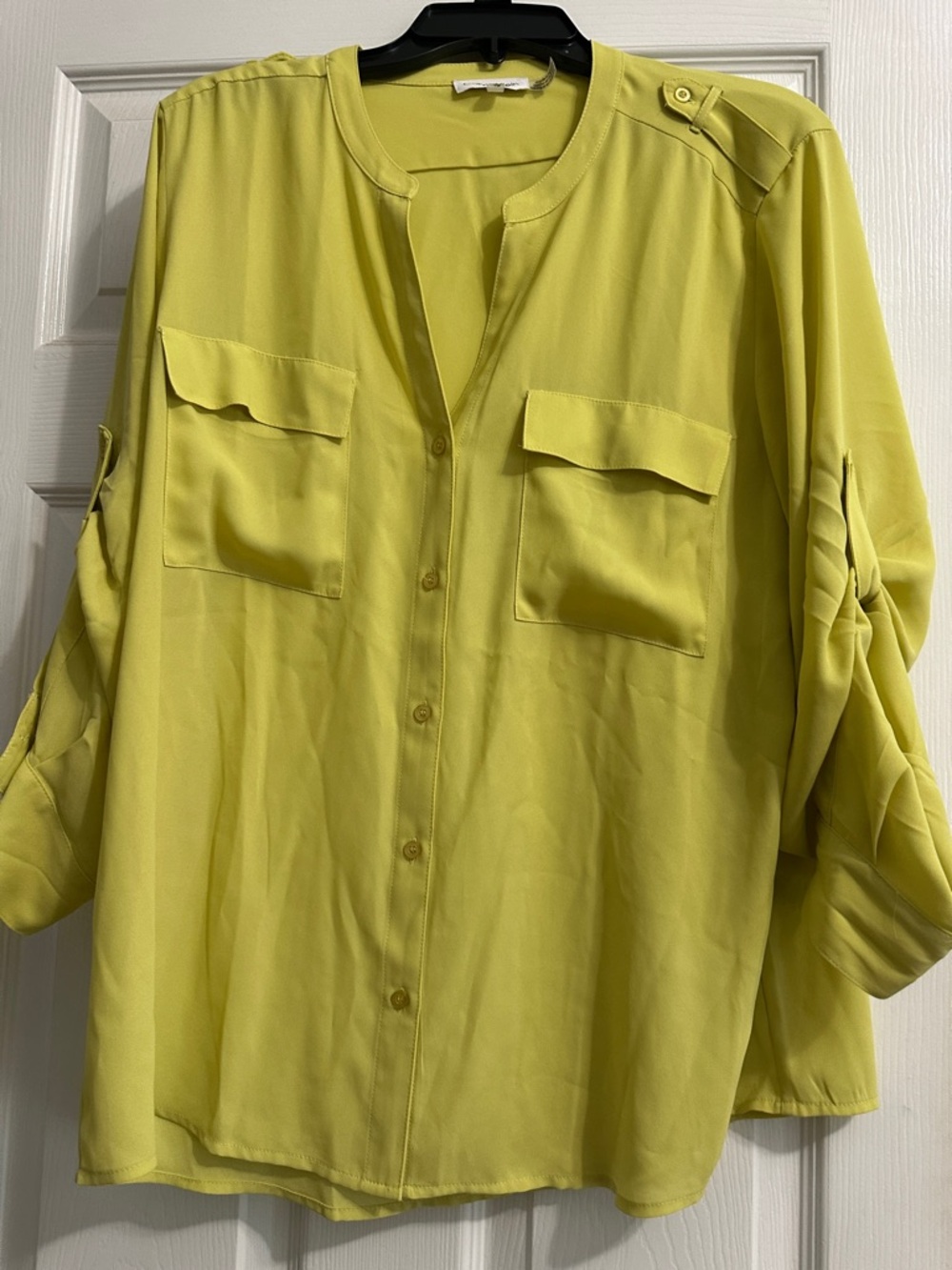 Bright Chartreuse Calvin Klein Button-Down Blouse